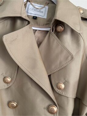 Fashion Boutique Women Trench Coat Beige Double Breasted Belted Khaki Small S